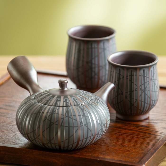 萬古焼（ばんこやき）】希少 萬古の匠・清水醉月（すいげつ）縞文茶器