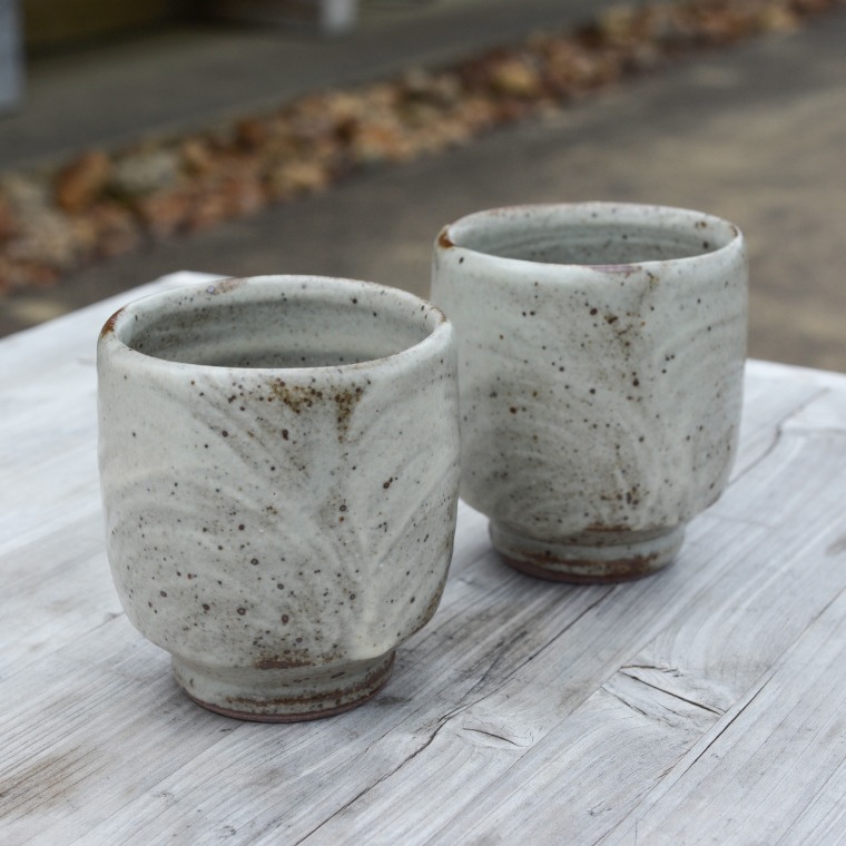 益子焼】刷毛目 湯呑みセット 2個入 | 村澤陶苑 湯呑み 益子焼 セット