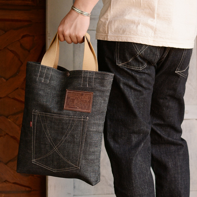 80P7308 拘りの本物ご当地ジーンズなまはげジーンズデニムトート(黒鬼