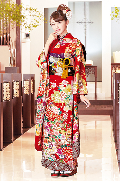 赤地に熨斗目と和花柄振袖 | MK振袖スタイル | 振袖購入・レンタル専門店