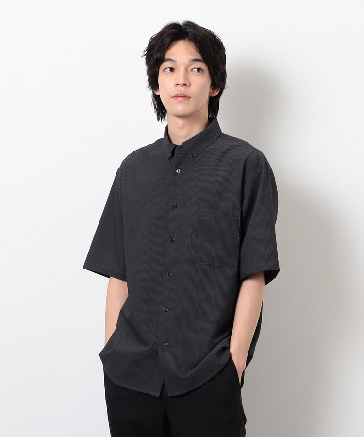 セットアップ対応】シアサッカー 半袖釦ダウンシャツ（47-33IK09-205