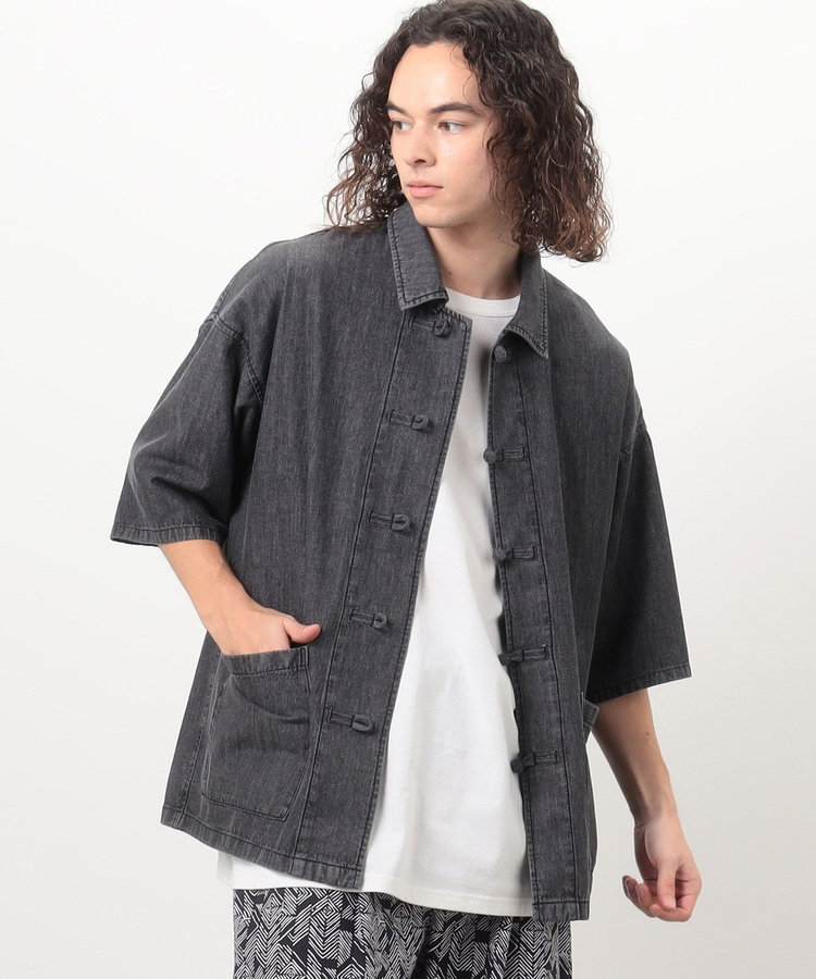 デニム チャイナシャツ（55-01BG09-204）｜パープル&イエロー