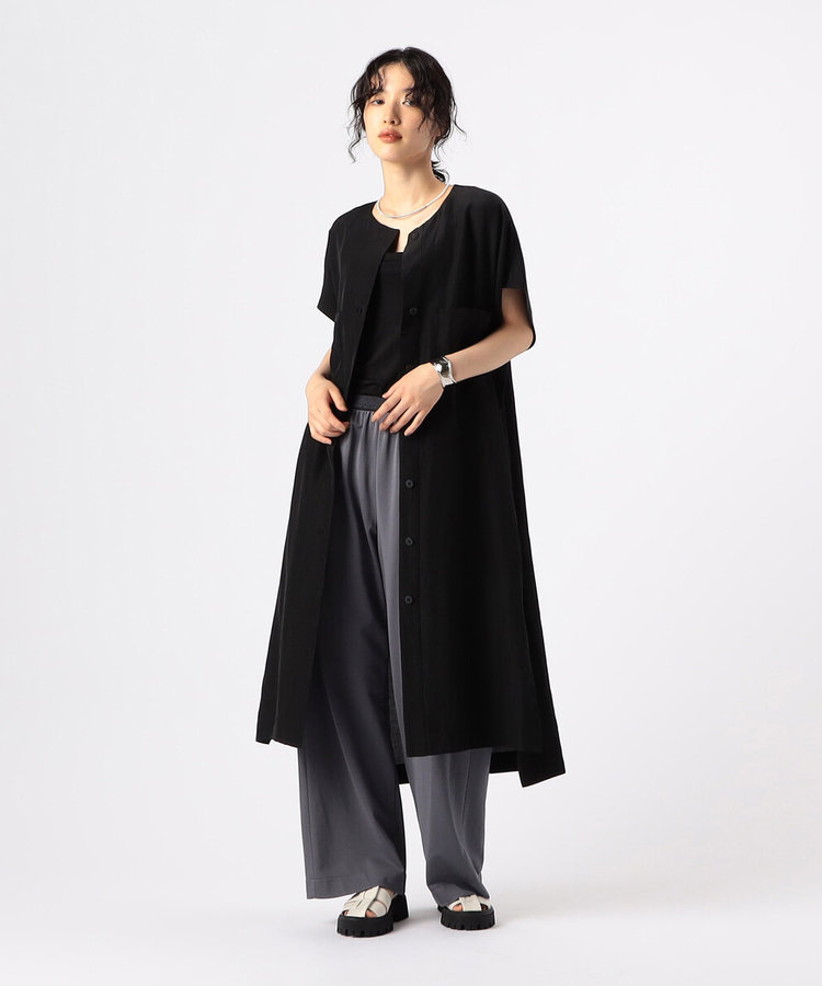 アセテートリネンタッサー クルーネックロングシャツジレ（72-13JG04