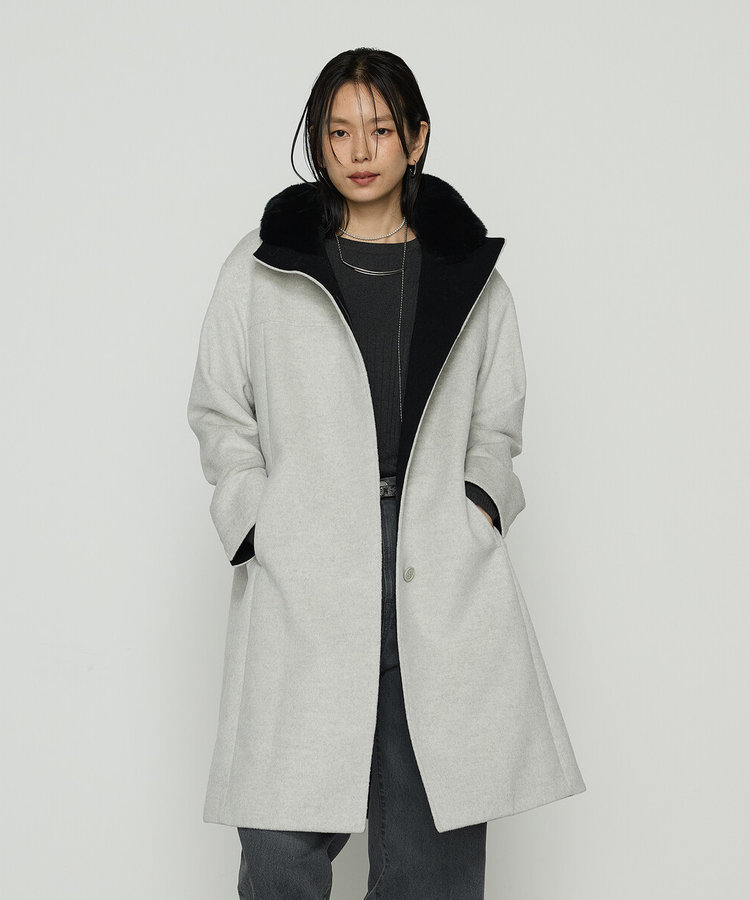 ボア モッズコート フード ウール コットン フーデッドコート ホワイト