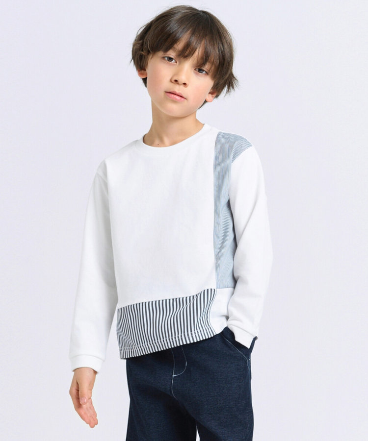 ストライプコンビデザイン 長袖Tシャツ（98-61TK07-205