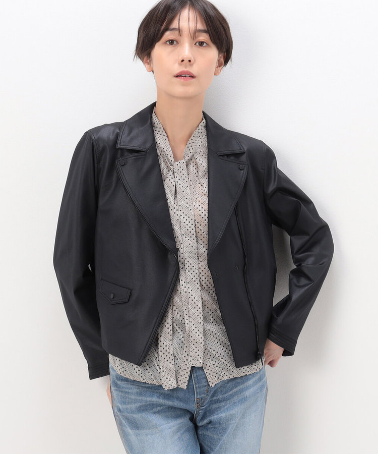 ポンチフェイクレザーエンボス ライダースジャケット（01-07VE02-203