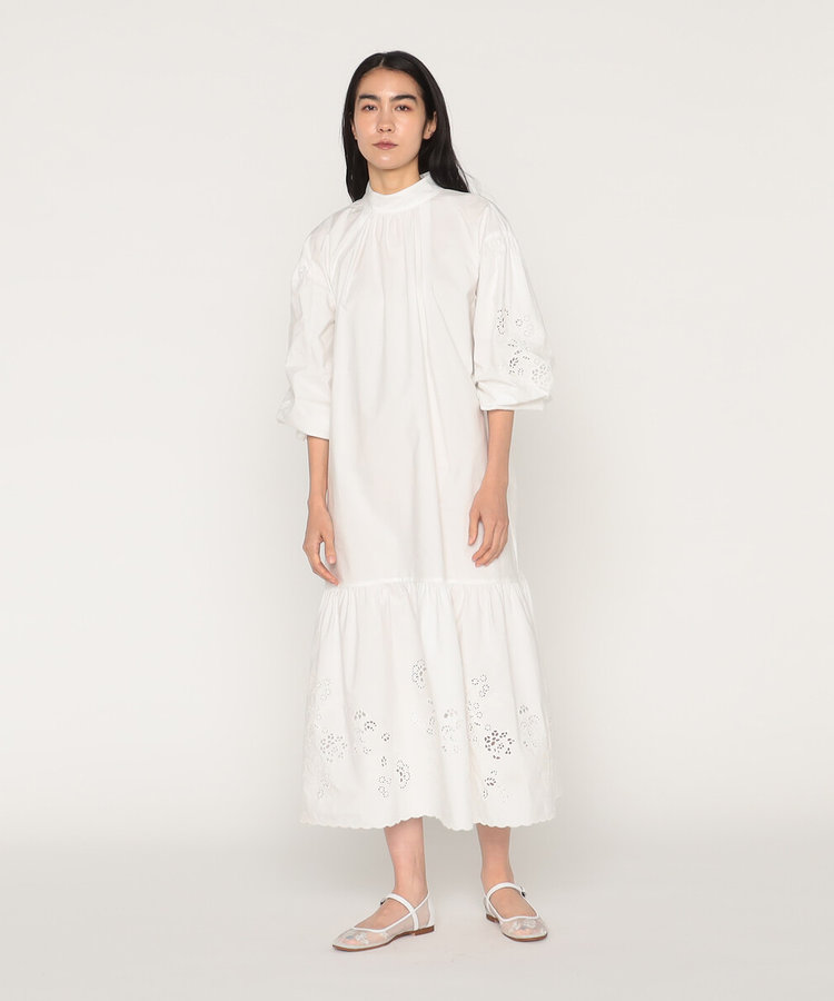 更紗柄カットワーク刺繍 ギャザーワンピース（08-07OG05-204