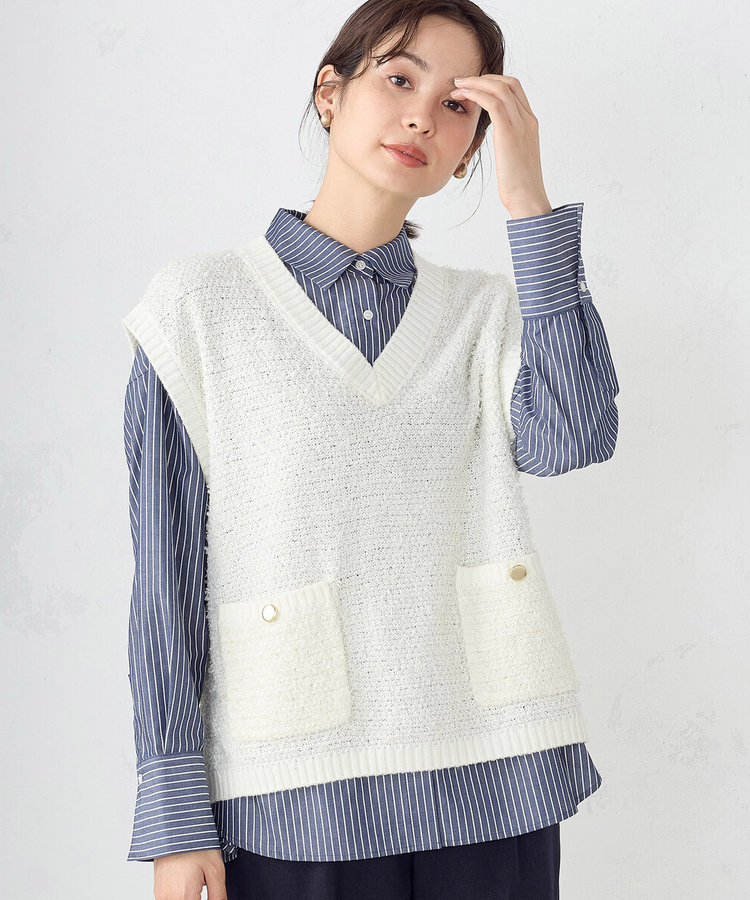 KAPITALのIDGリネン コンチョ フリンジ ストライプ ベスト KAPITAL