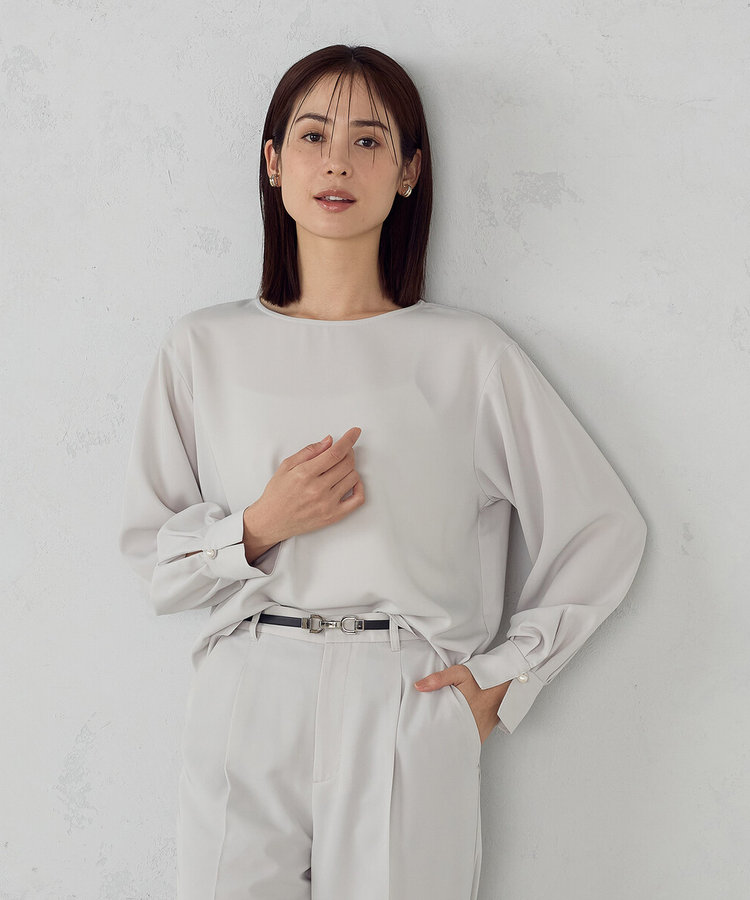 セットアップ対応】ポリエステルツイル パールボタンブラウス（12