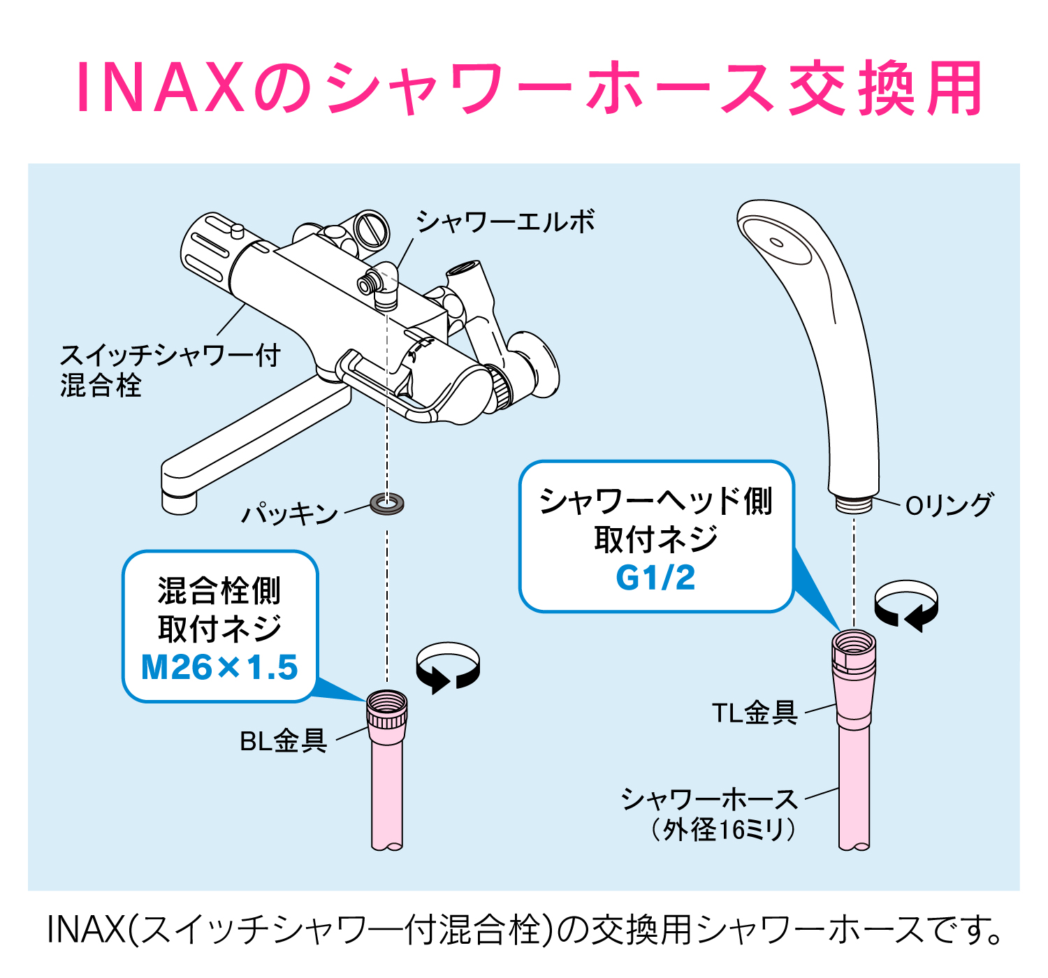 LIXIL用シャワーホース1．5m（ホワイト）