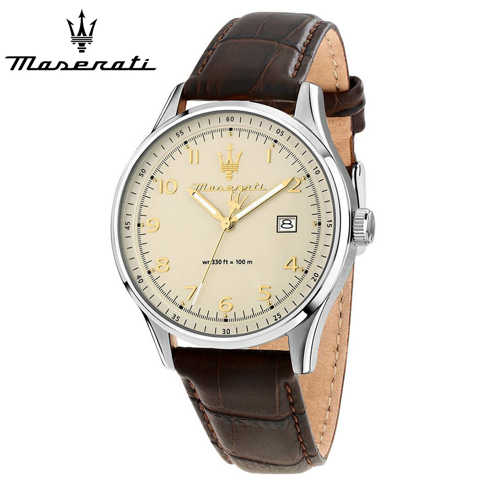 マセラティ ウォッチ ソルパッソ アイボリー/ブラウン レザーベルト