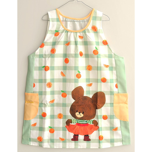 すてきな先生vol.92|くまのがっこうオレンジチェックエプロン グリーン