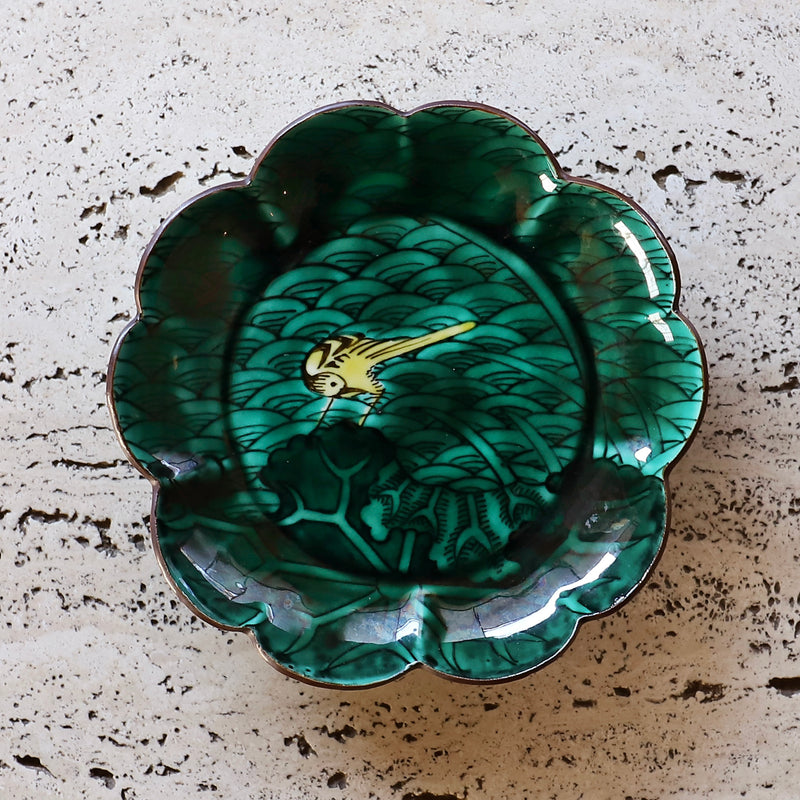 3代 須田菁華 青手古九谷鳥文輪花皿 – Gallery Nisui