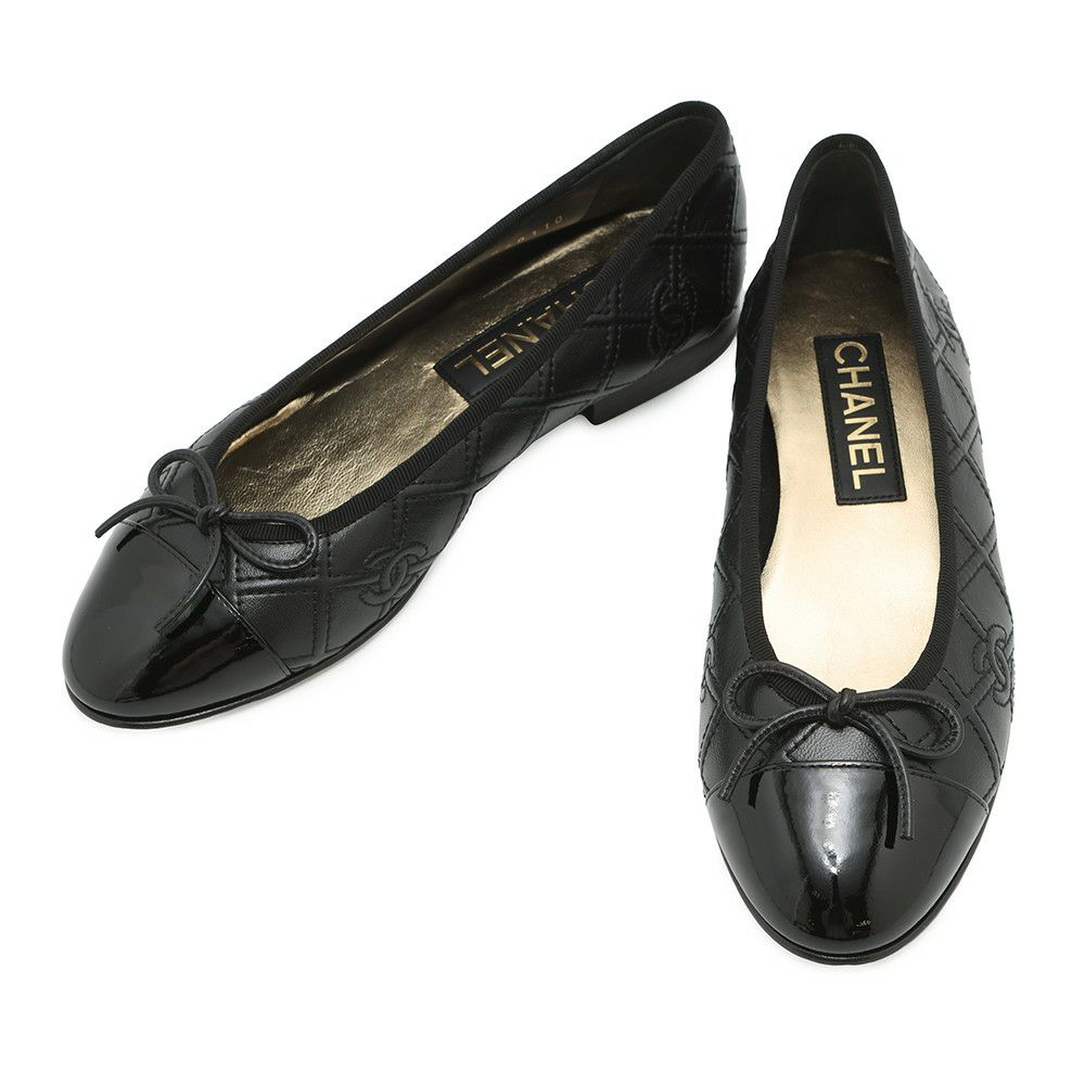 シャネル パンプス ココマーク バレエシューズ ラムスキン エナメル