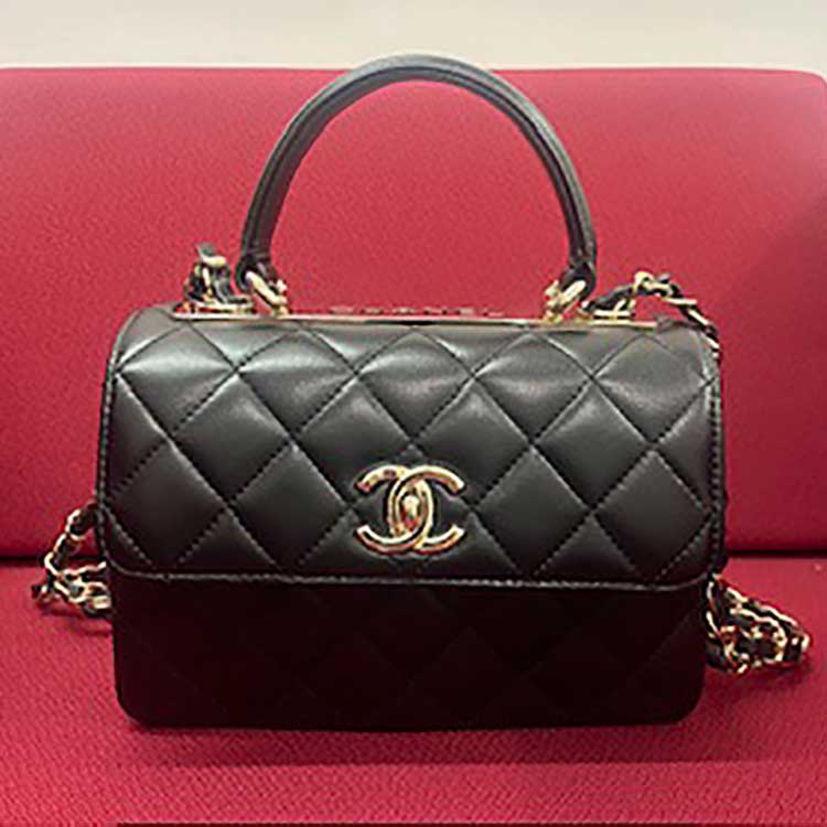 シャネル トップハンドル ミニ フラップバッグ ブラック ラムスキン