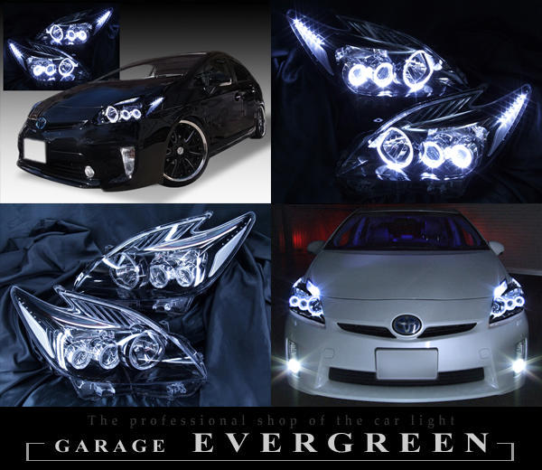 30系 プリウス 前期 純正ドレスアップヘッドライト LEDイカリング＆白
