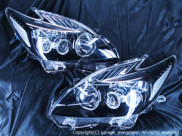 30系 プリウス 前期 純正ドレスアップヘッドライト LEDイカリング＆白