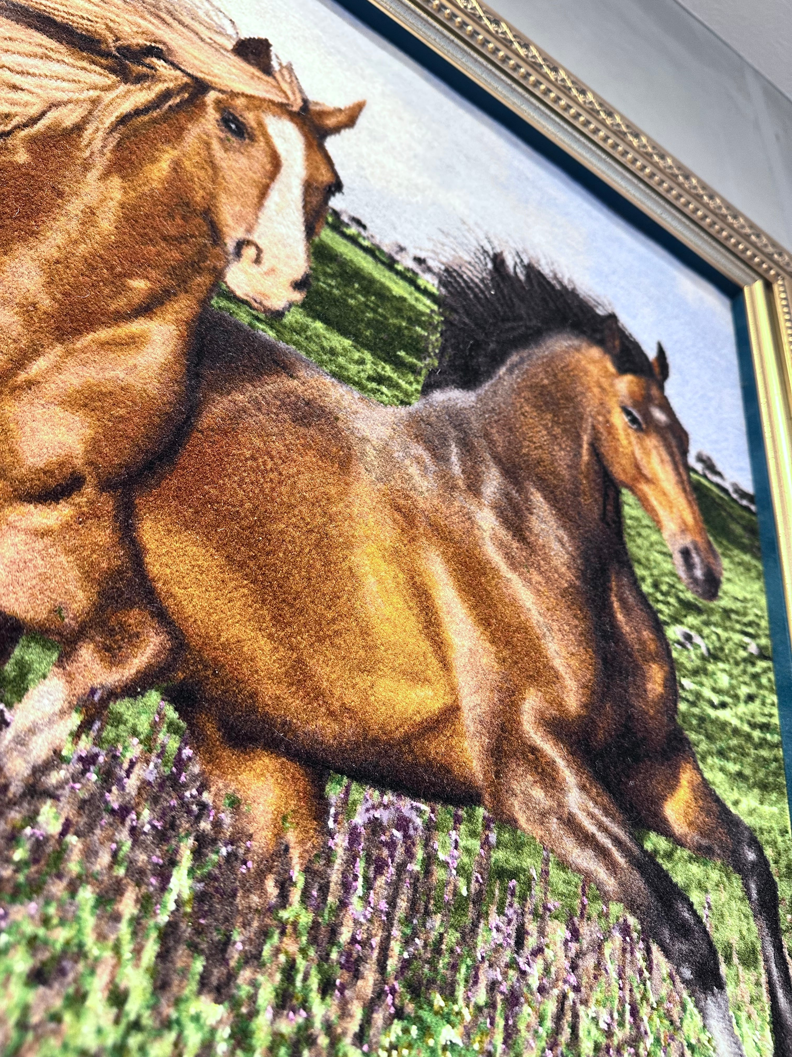 ペルシャ絵画絨毯 [絨毯]99×68cm [額込]115×83cm 手織り馬(PPC-0081