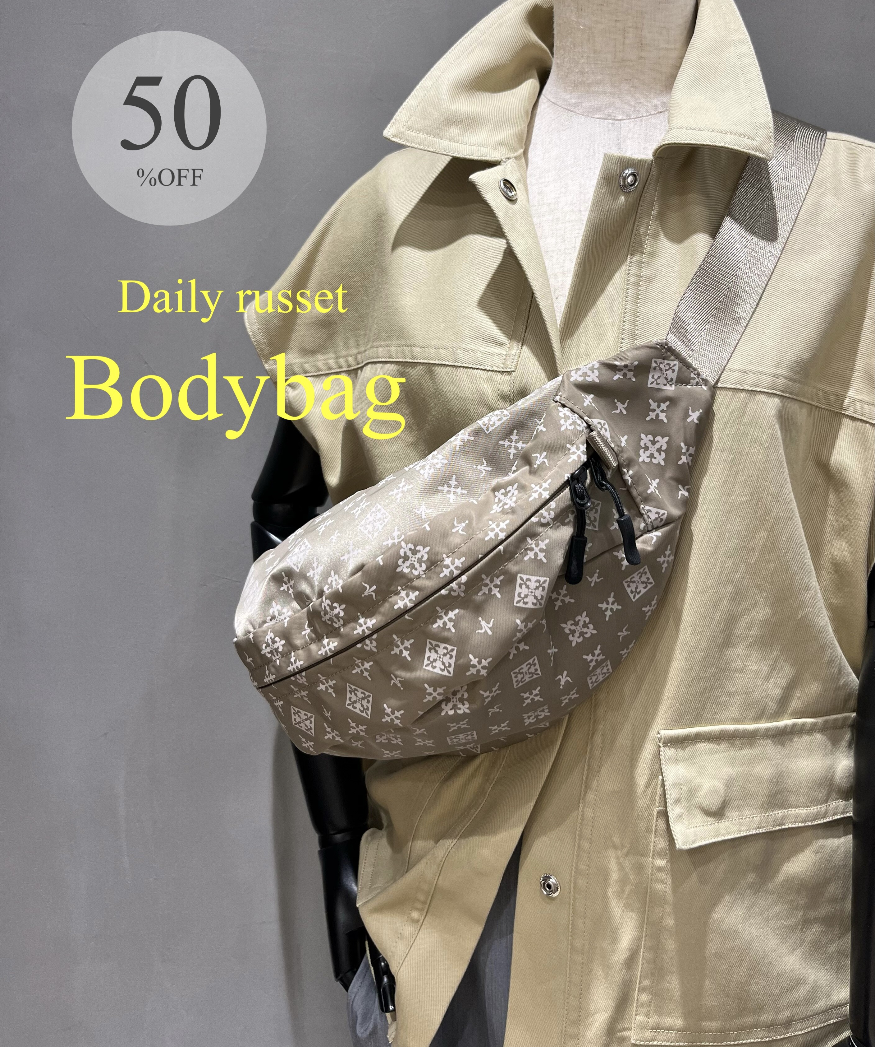 50%OFF】ナイロンプリントボディバッグ｜ラシット ｜ショップ