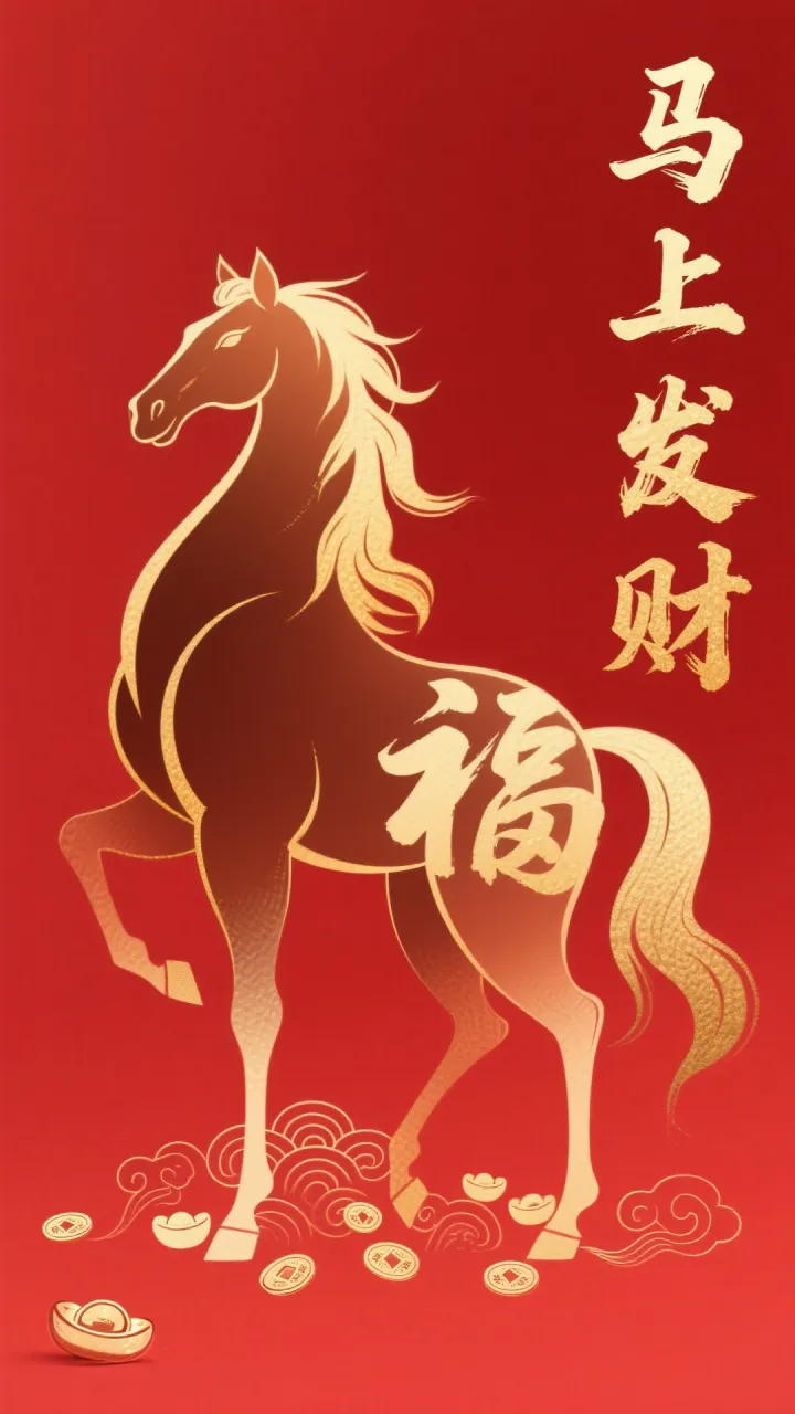 中国水墨画风格，一匹奔腾的骏马，马身由浓淡不一的墨迹构成，墨迹中