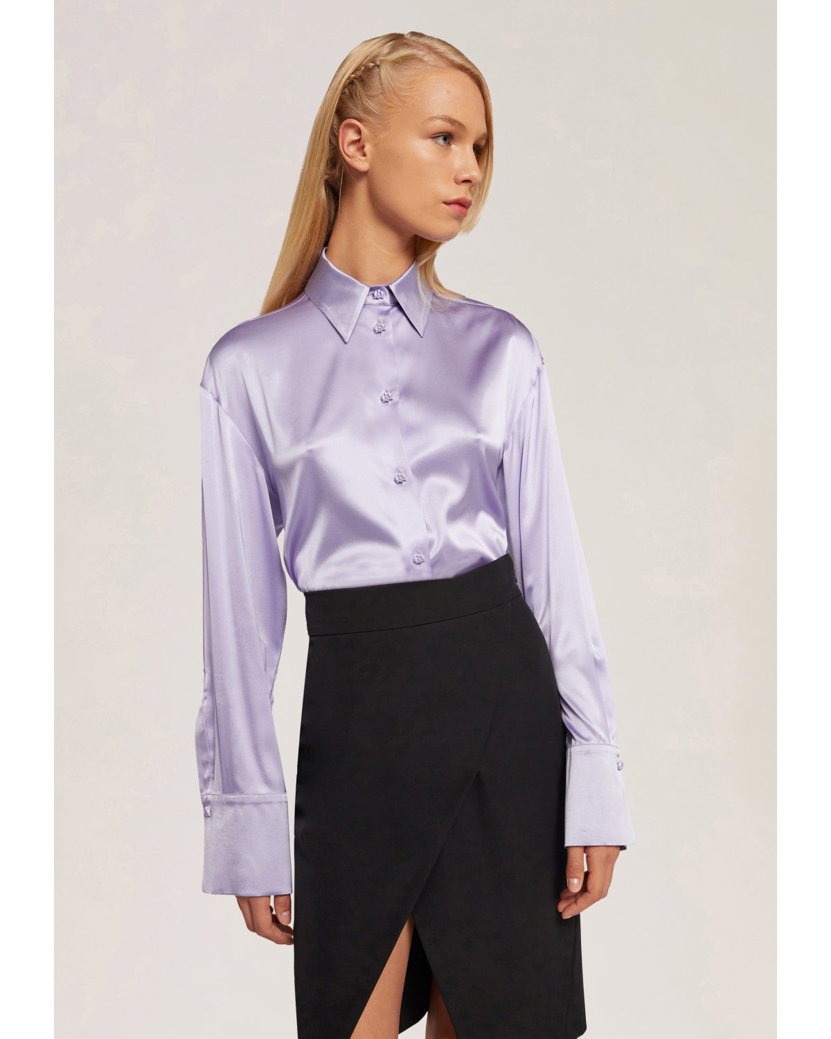Lilac satin shirt with classic neckline - Genny
