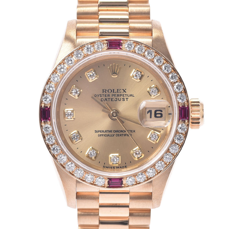 ロレックスデイトジャスト ベゼルダイヤ/ルビー 10Pダイヤ レディース