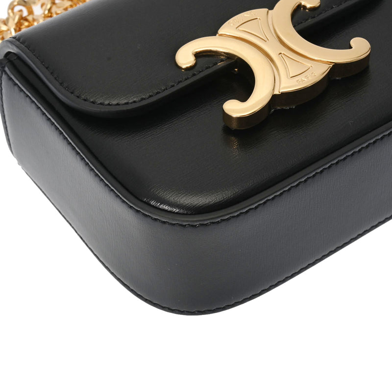 セリーヌミニクロード チェーン 黒 ゴールド金具 レディース カーフ