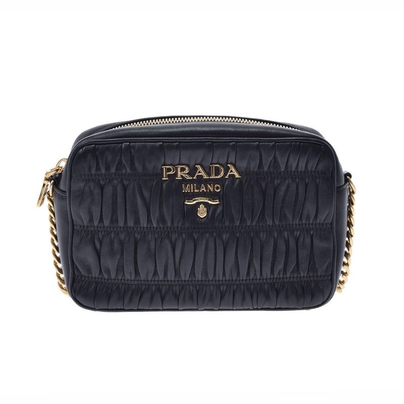プラダギャザー チェーン 黒 ゴールド金具 レディース ショルダー