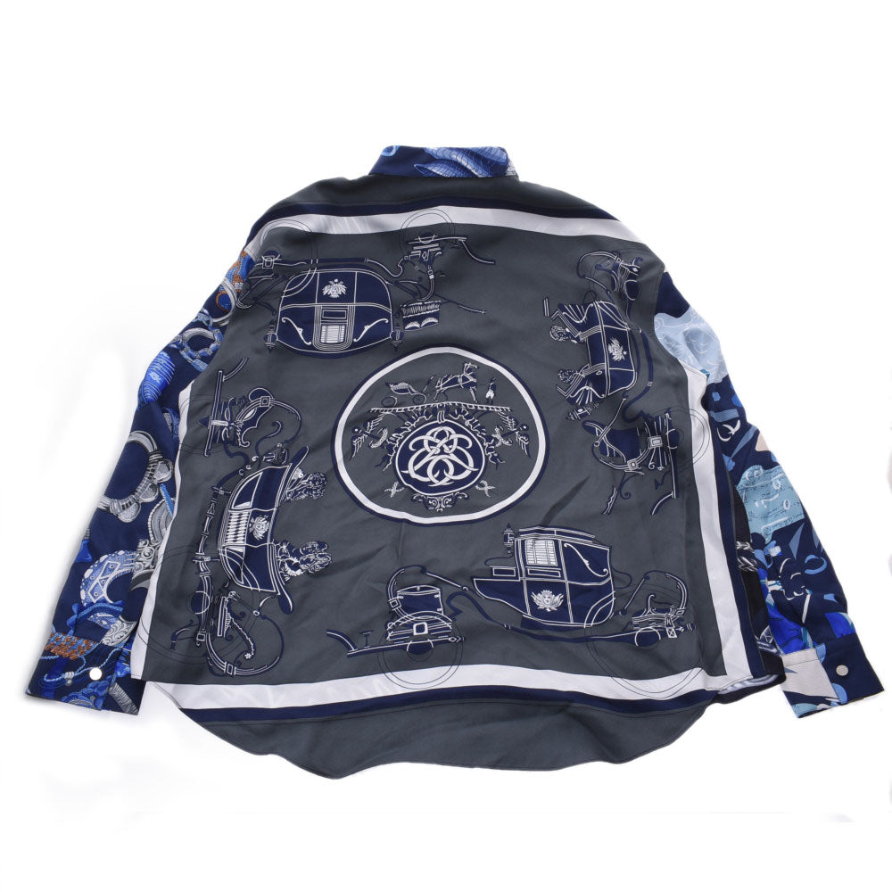 エルメスメンズシルクシャツ 柄入り サイズ43 紺 メンズ 長袖シャツ