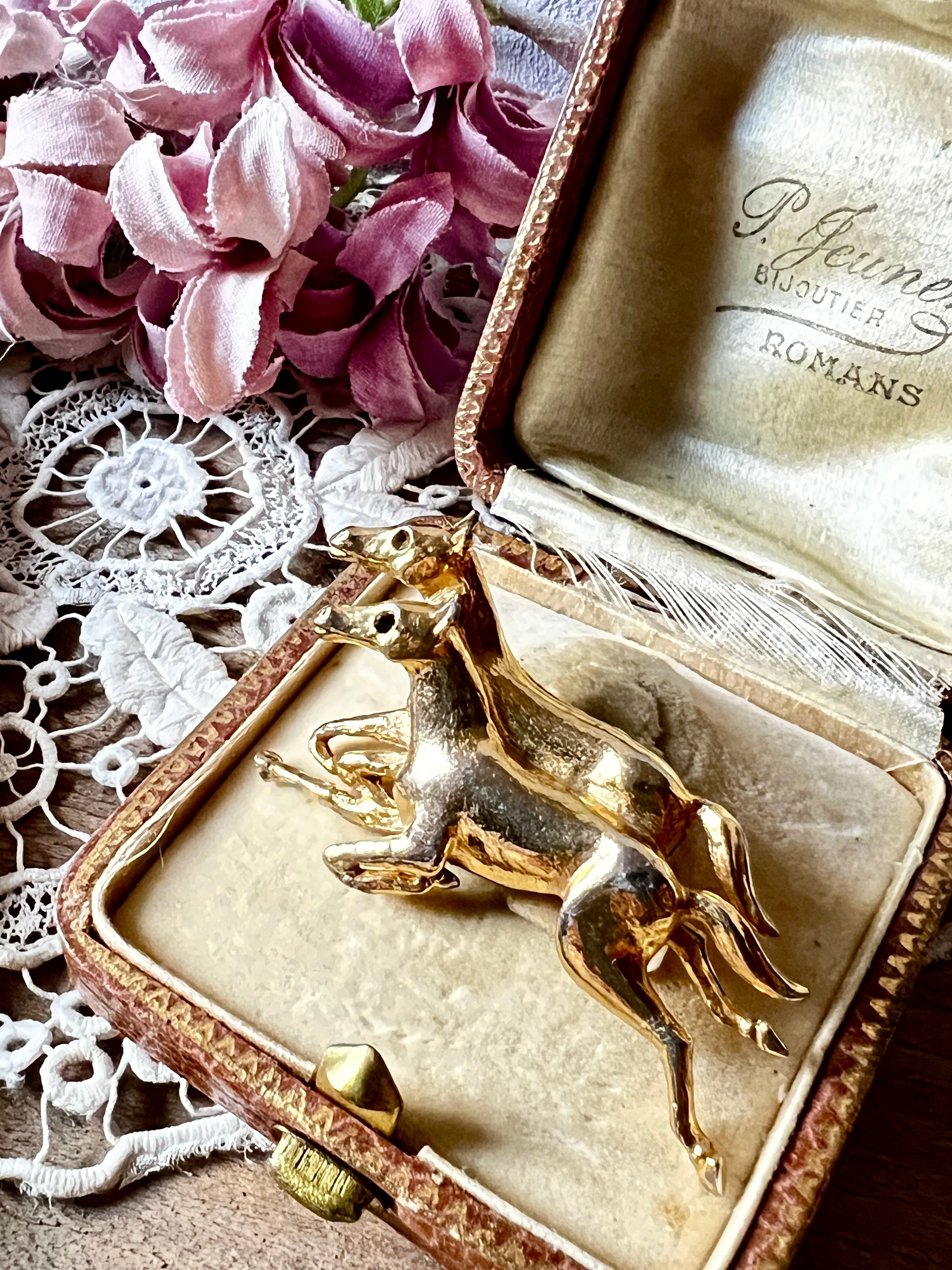 ヴィンテージブローチ(二頭の馬) – France Antique 銀色アンティーク