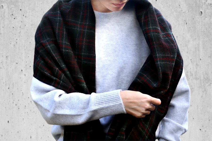 反物販売】洗いをかけた ウールガーゼチェック 【毛 生地 ストール