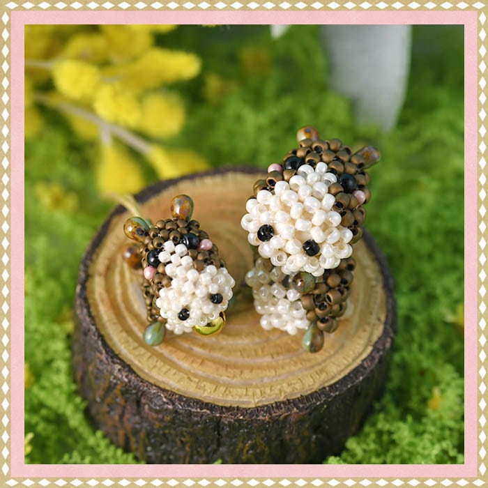 がま口ポーチ～王様フクロウと思い出のラベンダー～ 【ビーズマニア