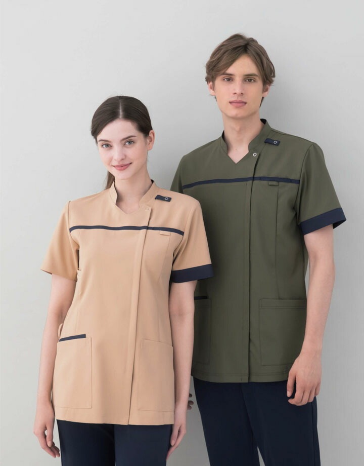 スクラブジャケット カゼン 白衣 医療用 KAZEN KZN706 半袖 男女兼用