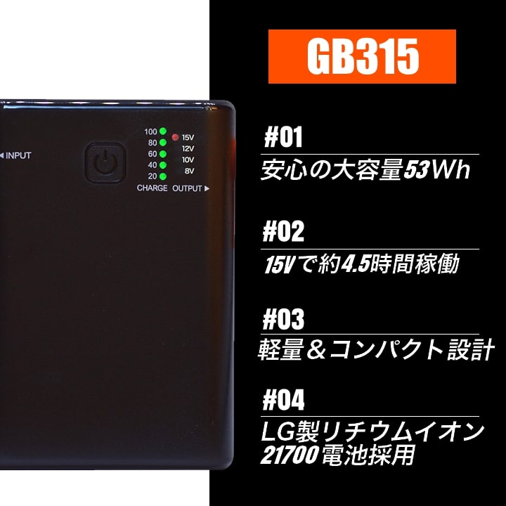 即日発送】空調服用（15V専用 バッテリーセット単品） 長信ジャパン GB