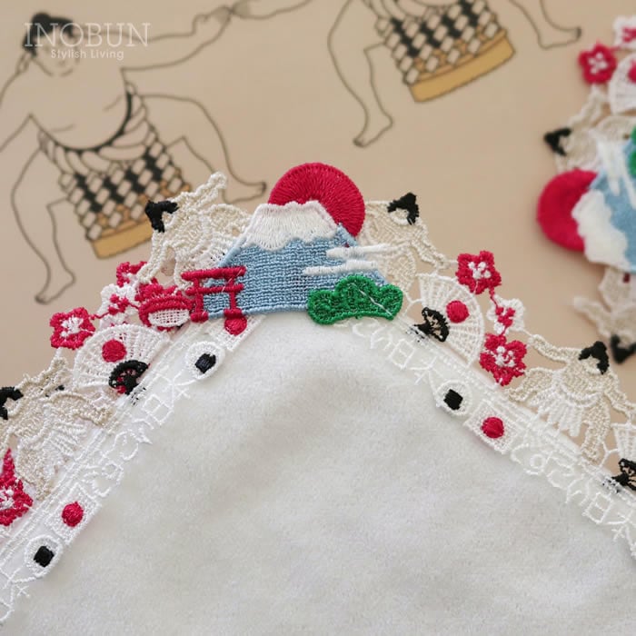 入荷待ち】近沢レース店 どすこい日本 ホワイト 和レース タオルハンカチ