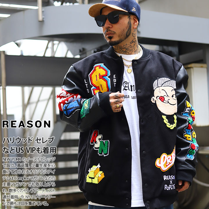 REASON × ポパイ アウター 長袖 スタジャン ブルゾン メンズ 春秋冬用
