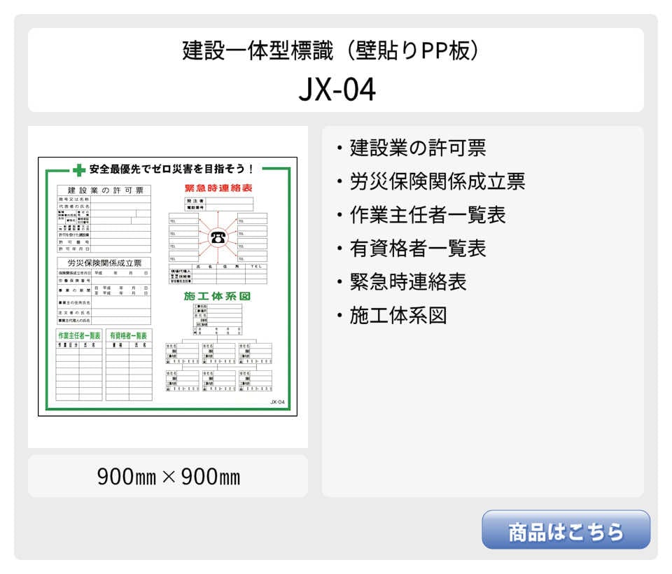 建設一体型標識 JX-05】【1枚】壁貼りタイプ PP製 建設業の許可票