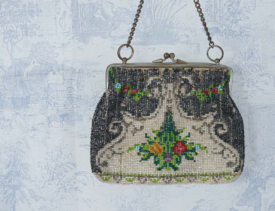 フランスアンティークビーズお花の可愛いバッグW12.5×H12.5cm gb-303の