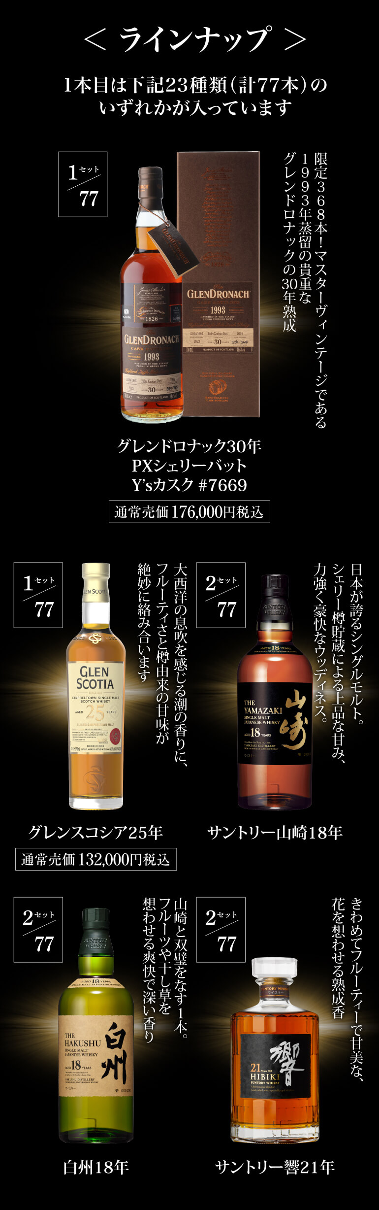 目玉は売価16万グレンドロナック30年！山崎18年！白州18年など豪華2本