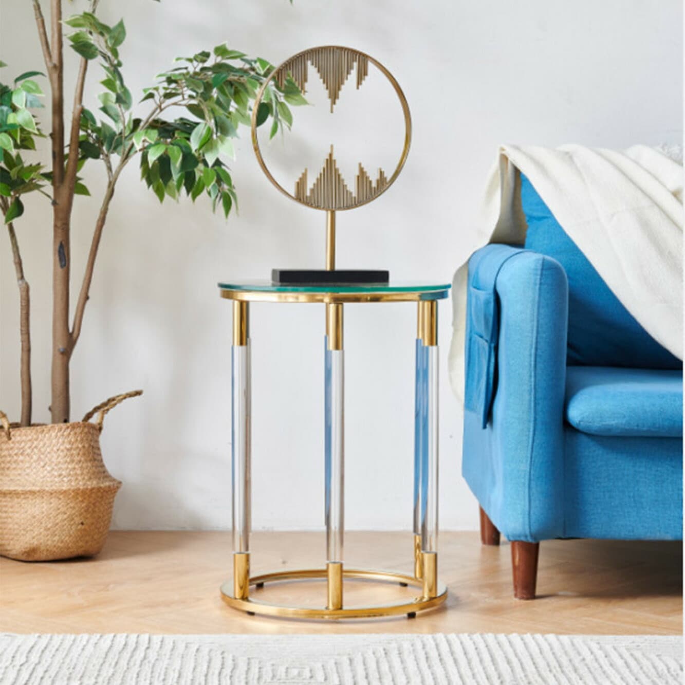 ゴールド 小] VeroMan サイドテーブル ソファサイド ガラステーブル