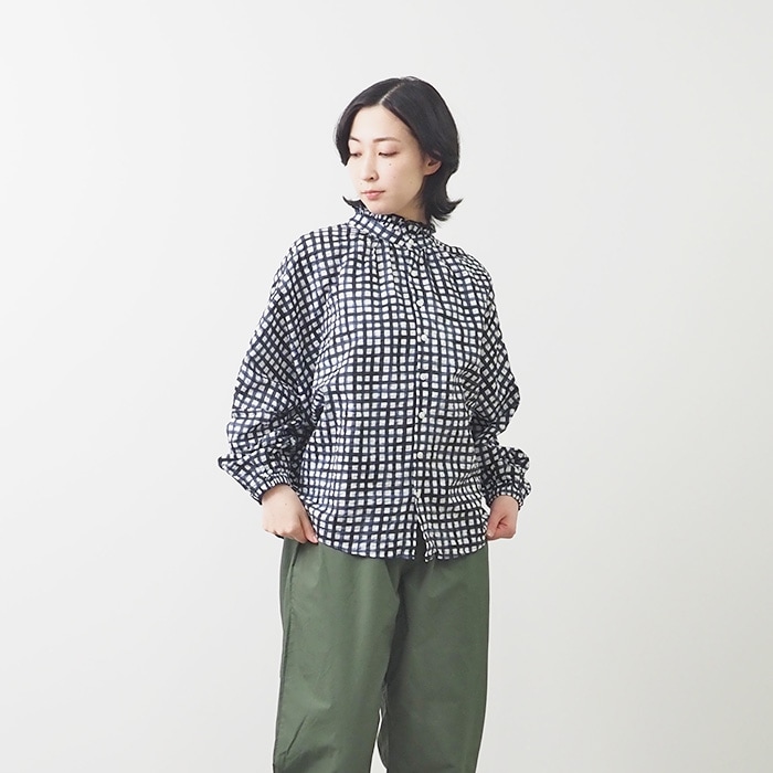 NARU(ナル) 60ローンリップルチェック チハヤシャツロングスリーブ