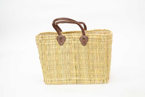 ストロー かごバッグ レザーハンドル M モロッコ製 四角
