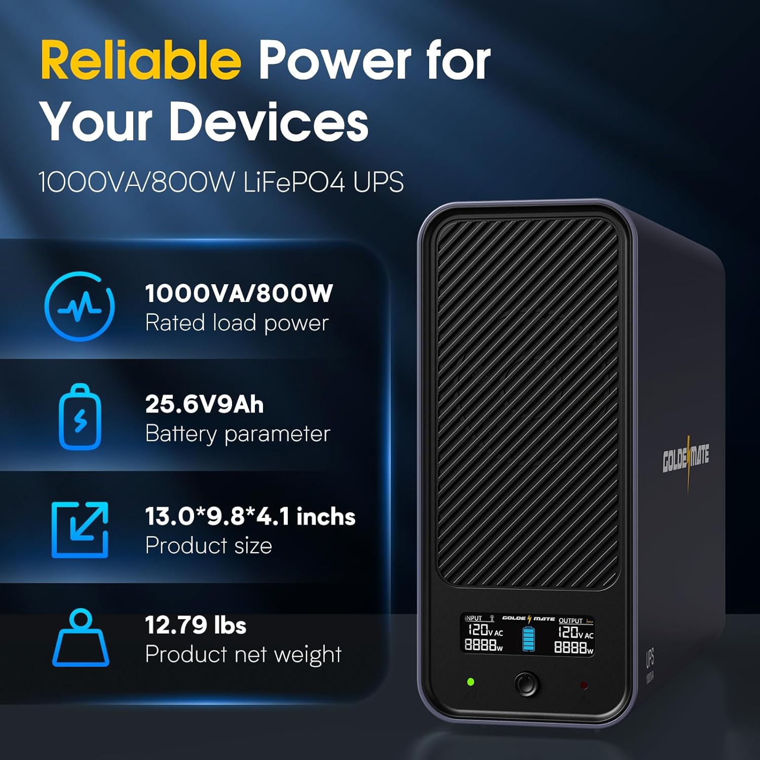 1000VA LiFePO4 UPS Power Battery Backup & Surge NAS Protector