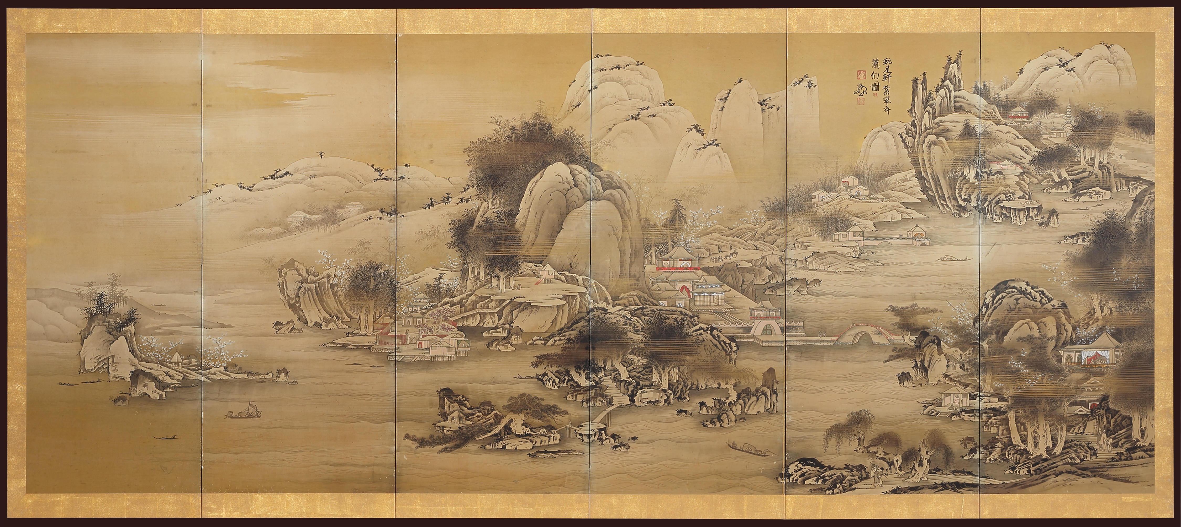 楼閣山水図屏風（別称：月夜山水図屏風）｜作品紹介｜キヤノン 綴