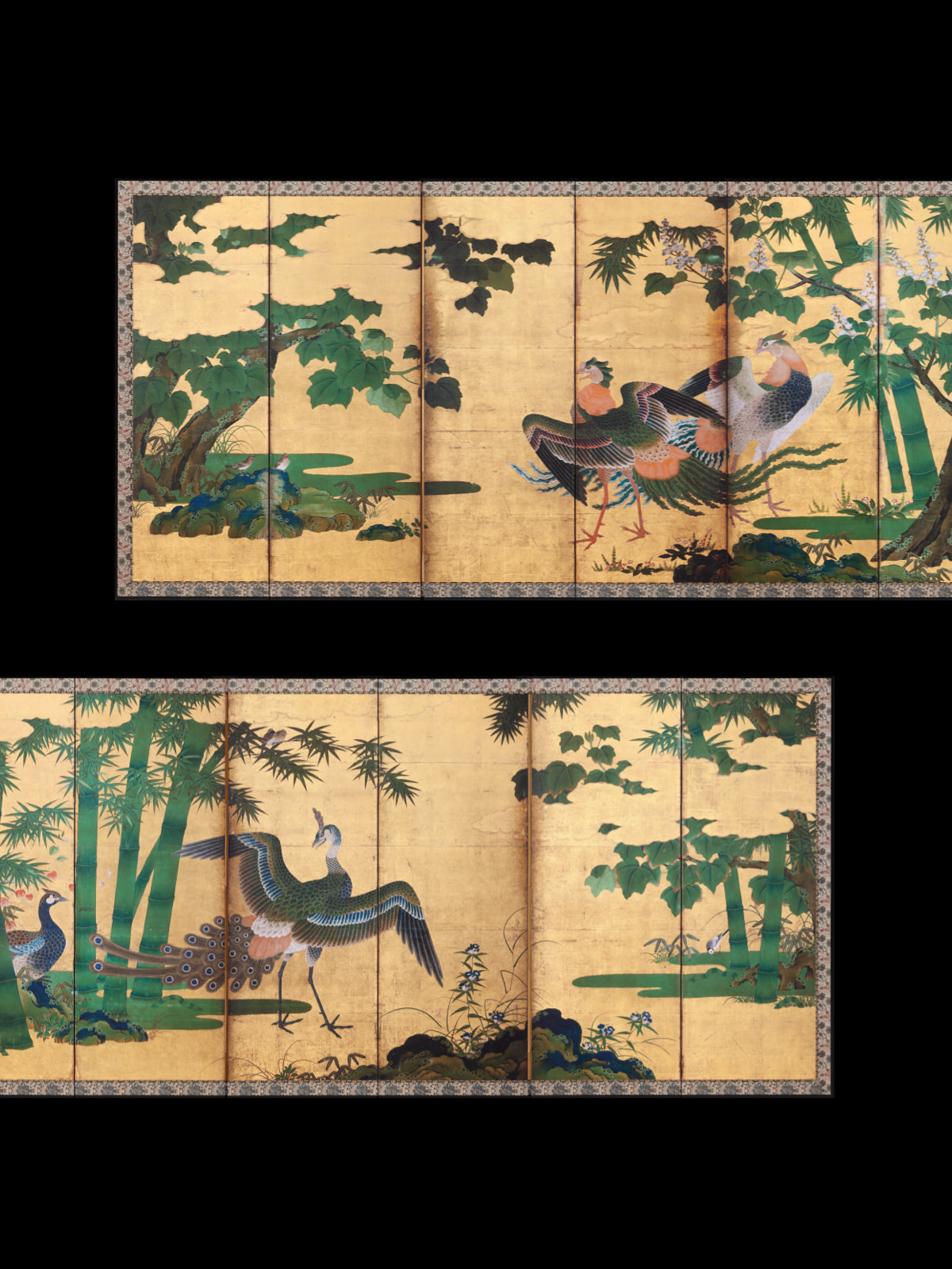 桐竹鳳凰孔雀図屏風 伝 土佐光吉 和泉市久保惣記念美術館（大阪府和泉