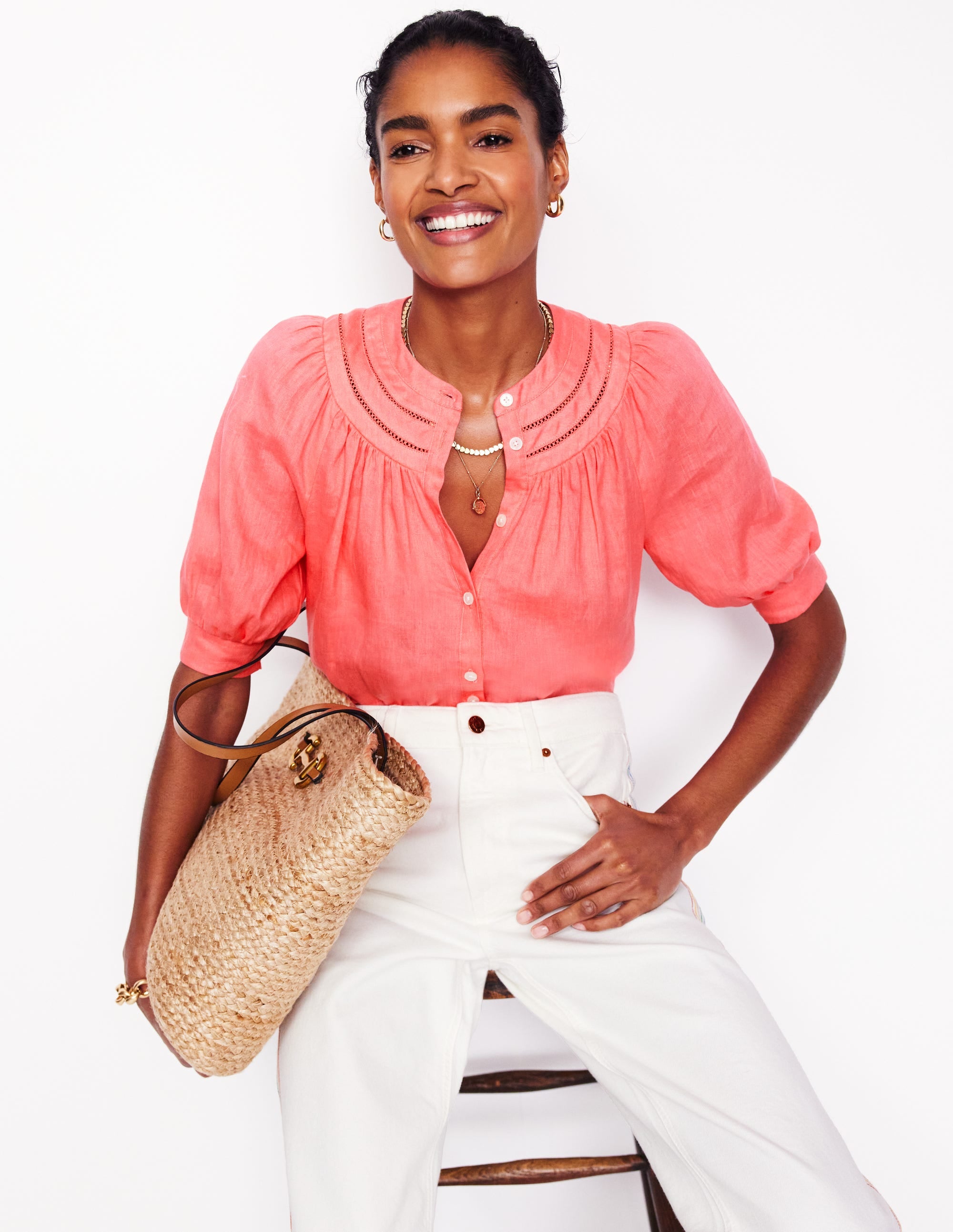 Bea Linen Top-Azealia Pink | Boden Global
