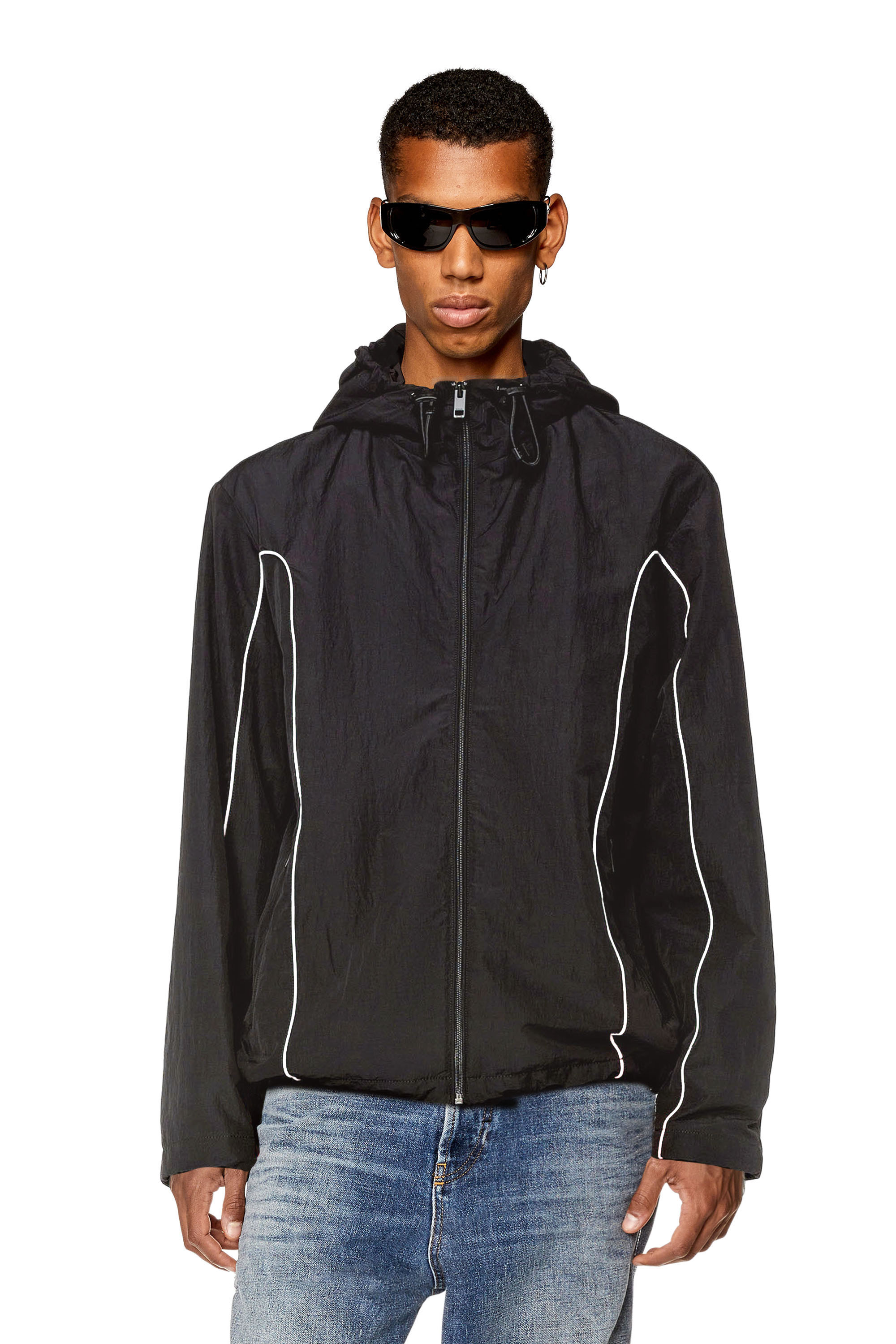 Men's Windbreaker with contrast piping | Black | Diesel