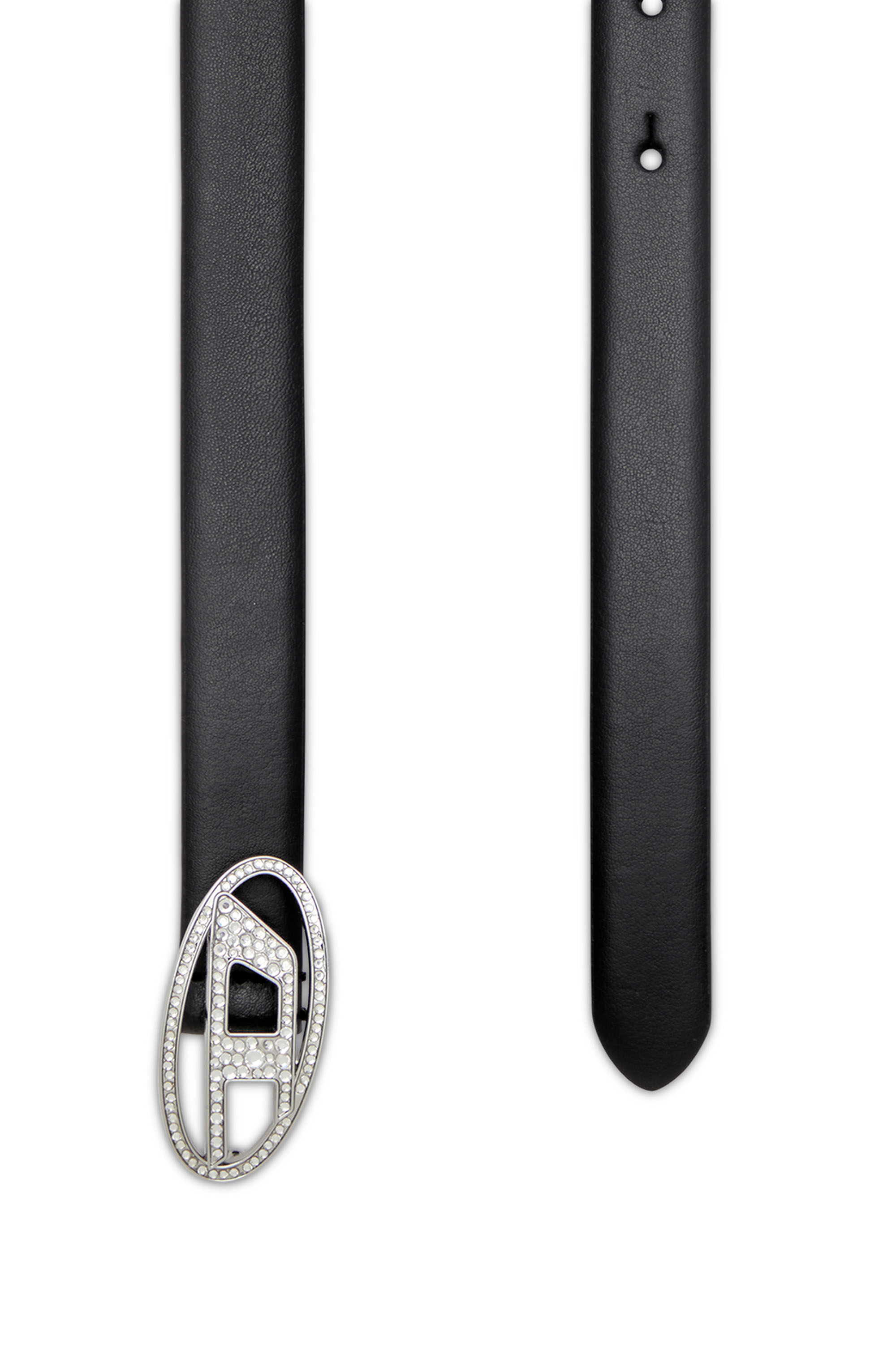 Women's 1.9cm slim leather belt with crystal buckle | Black | Diesel