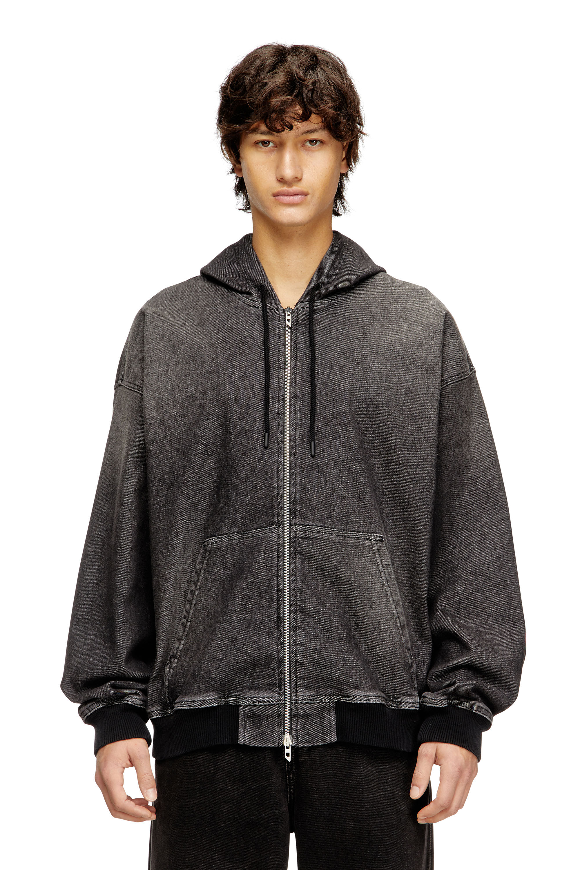 Women's Zipped hoodie in dirt-effect Track Denim | Black | Diesel