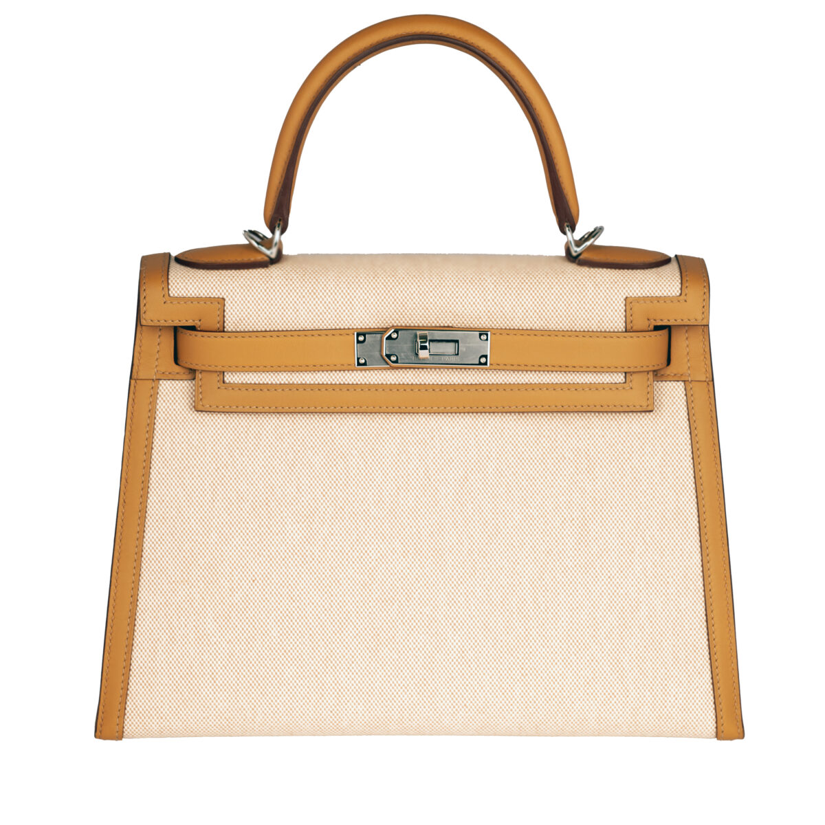 Hermes Sac Kelly II Sellier 28 Toile H/Veau Swift Ecru beige